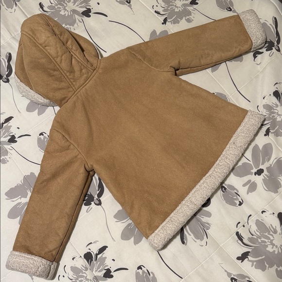 Little Me Tan Kids Puffer Jacket with Floral Embroidery - Picture 2 of 5